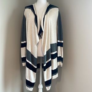LOFT | Draped Front Striped Open Cardigan | Neutral Colors | XLarge
